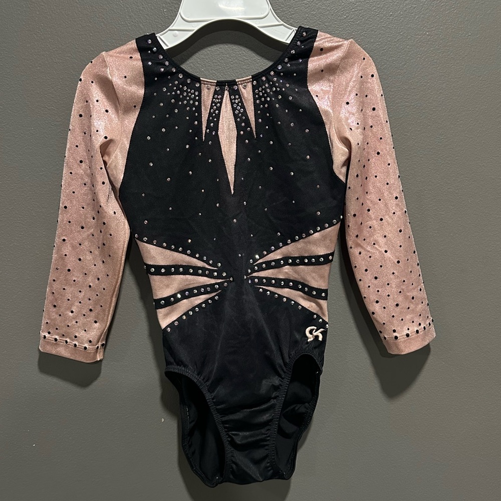 GK ELITE Pink Black Competition Leotard Shimmer Rhinestones AM ADULT MEDIUM